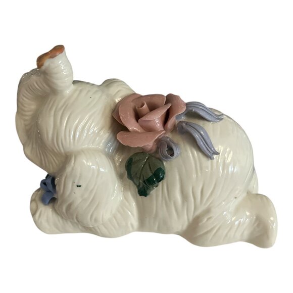 Vintage Ceramic Elephant Figurine with Floral Accents – Trunk Up for Good Luck - Picture 4 of 5
